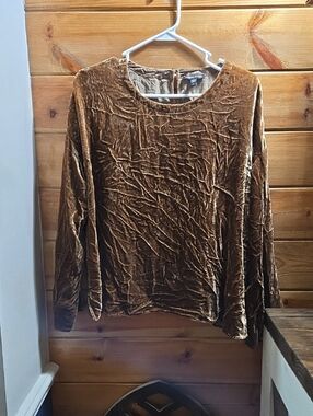 Eileen Fisher Crushed Velvet Long-Sleeve Top in Brown Size Large 0490